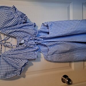 Blue Gingham Dress with Puff Sleeves